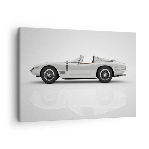 Bild auf Leinwand - Leinwandbild - Klassisches weißes Cabrio auf hellem Hintergrund - 70x50cm - Spaß versprochen - Moderne Wanddekoration für Wohnzimmer und Schlafzimmer ARTTOR