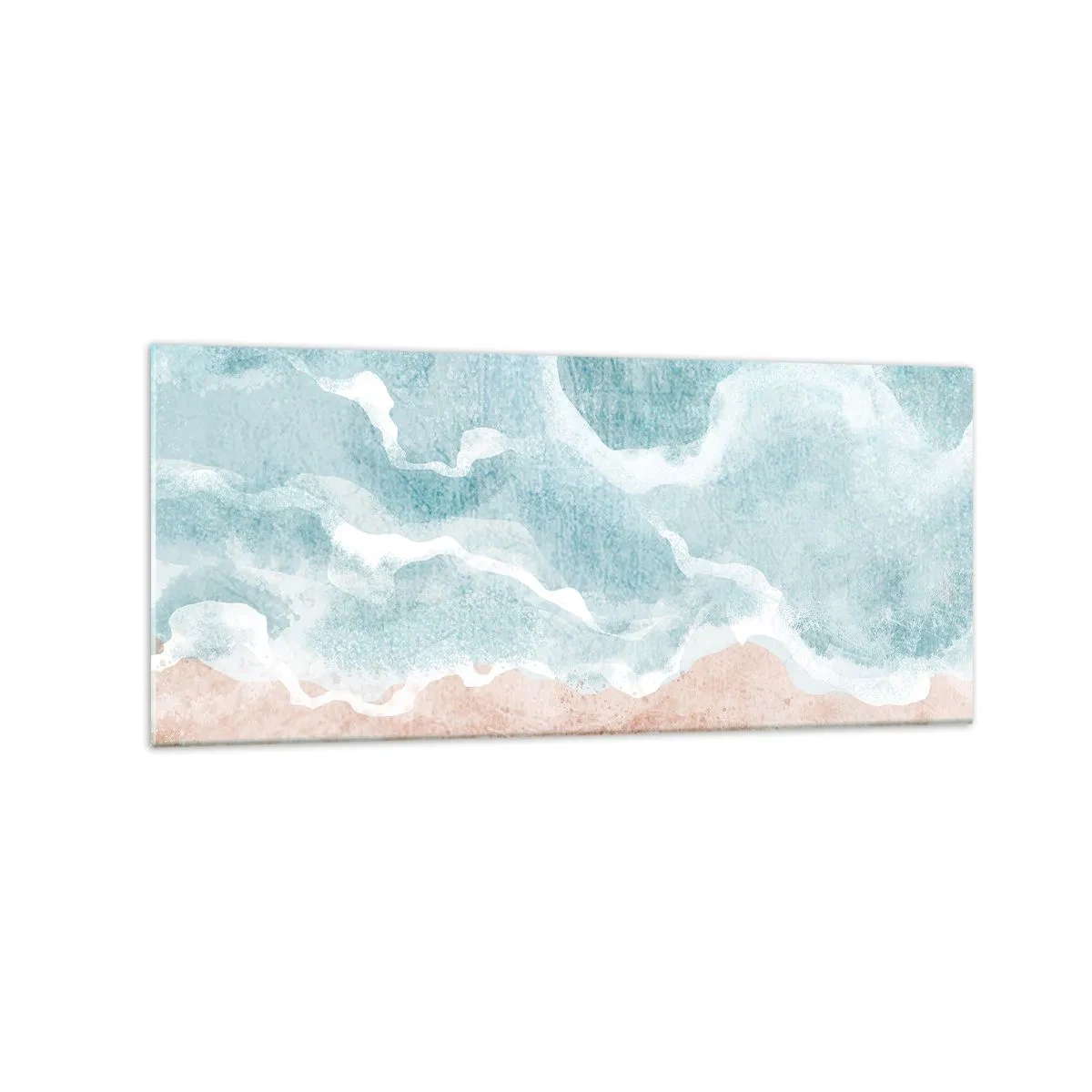 Glasbild - Bild auf glas - Abstrakter Strand mit Wellen in Blau- und Beigetönen - 120x50cm - Cloud-Abstraktion - Moderne Wanddekoration für Wohnzimmer und Schlafzimmer ARTTOR