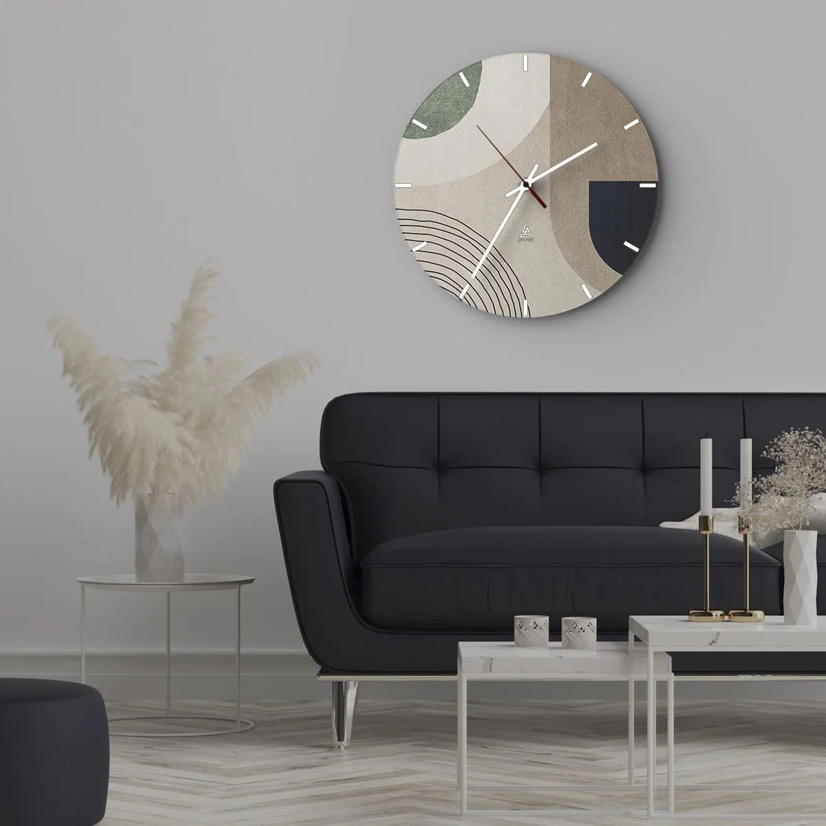 Wanduhr - Glasuhr - Dezente ovale Formen mit Bögen und Erdtönen - 30x30cm - Sanftheit des Ovals - Moderne Wanddekoration für Wohnzimmer, Küche und Schlafzimmer ARTTOR