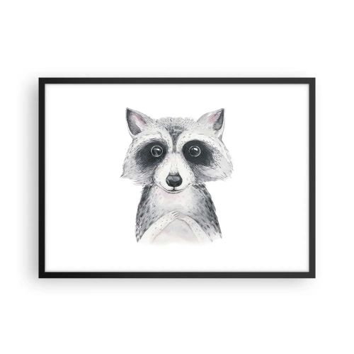 Poster in einem schwarzem Rahmen - Adorable Portrait eines Waschbären auf weißem Hintergrund - 70x50cm - Ein Moment zum Bewegen - Moderne Wanddekoration für Wohnzimmer und Schlafzimmer ARTTOR