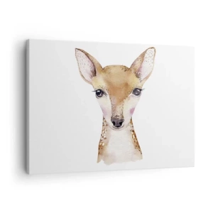 Bild auf Leinwand - Leinwandbild - Aquarellporträt eines jungen Rehs auf weißem Hintergrund - 70x50cm - Die Natur der Unschuld - Moderne Wanddekoration für Wohnzimmer und Schlafzimmer ARTTOR