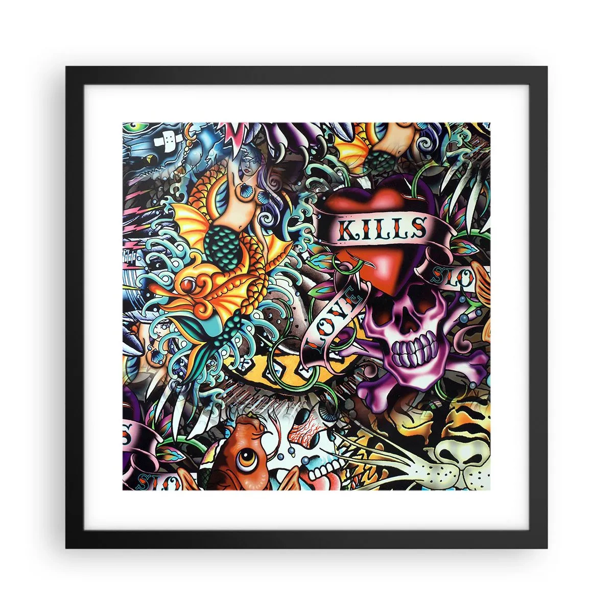 Poster in einem schwarzem Rahmen - Der Traum des Tätowierers - 40x40 cm