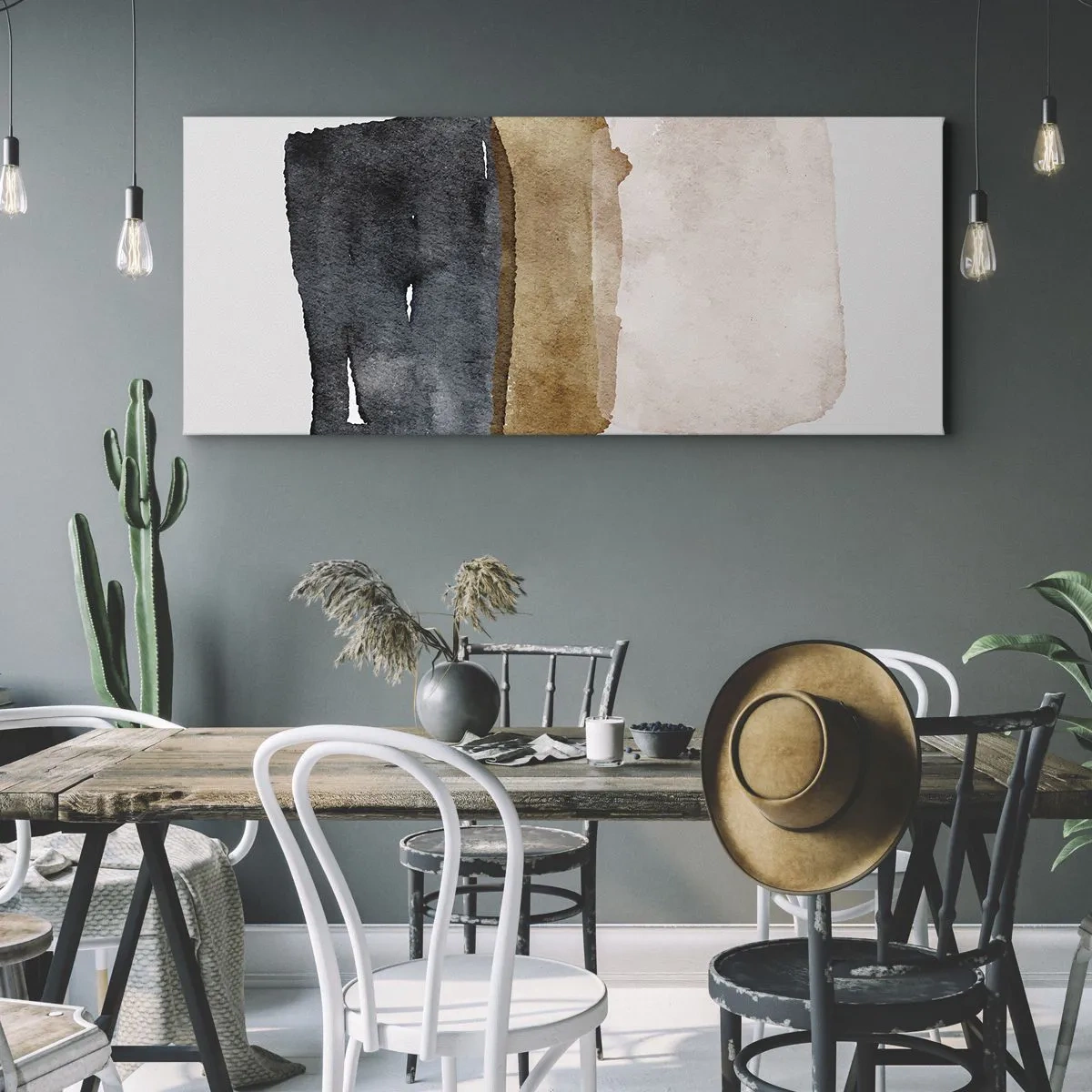 Bild auf Leinwand - Leinwandbild - Eine minimalistische Komposition aus drei Rechtecken in Erdtönen. - 160x50cm - Die Komposition der Farben der Erde - Moderne Wanddekoration für Wohnzimmer und Schlafzimmer ARTTOR