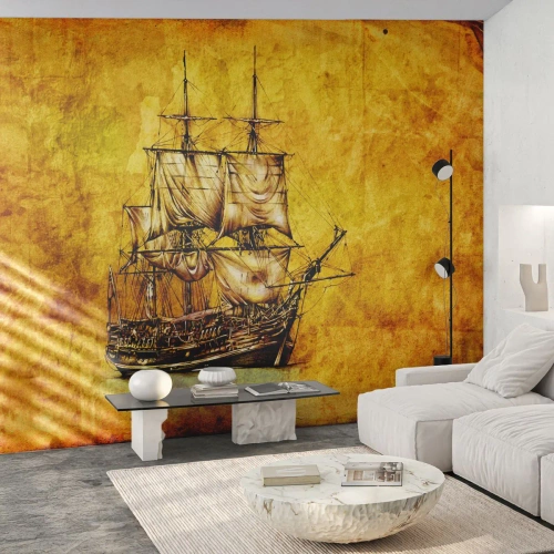 Fototapete Premium Sand - Richtung Tortuga! - Nautisch, Seeschiff, Segelschiff - 300x210 cm