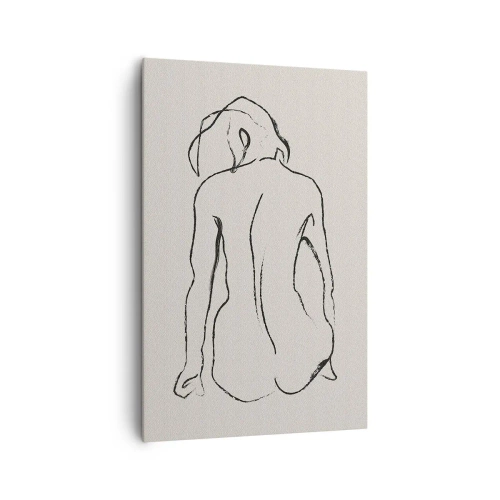 Bild auf Leinwand - Leinwandbild - Eine subtile Skizze der Silhouette eines Mädchens von hinten - 80x120cm - Mädchenakt - Moderne Wanddekoration für Wohnzimmer und Schlafzimmer ARTTOR