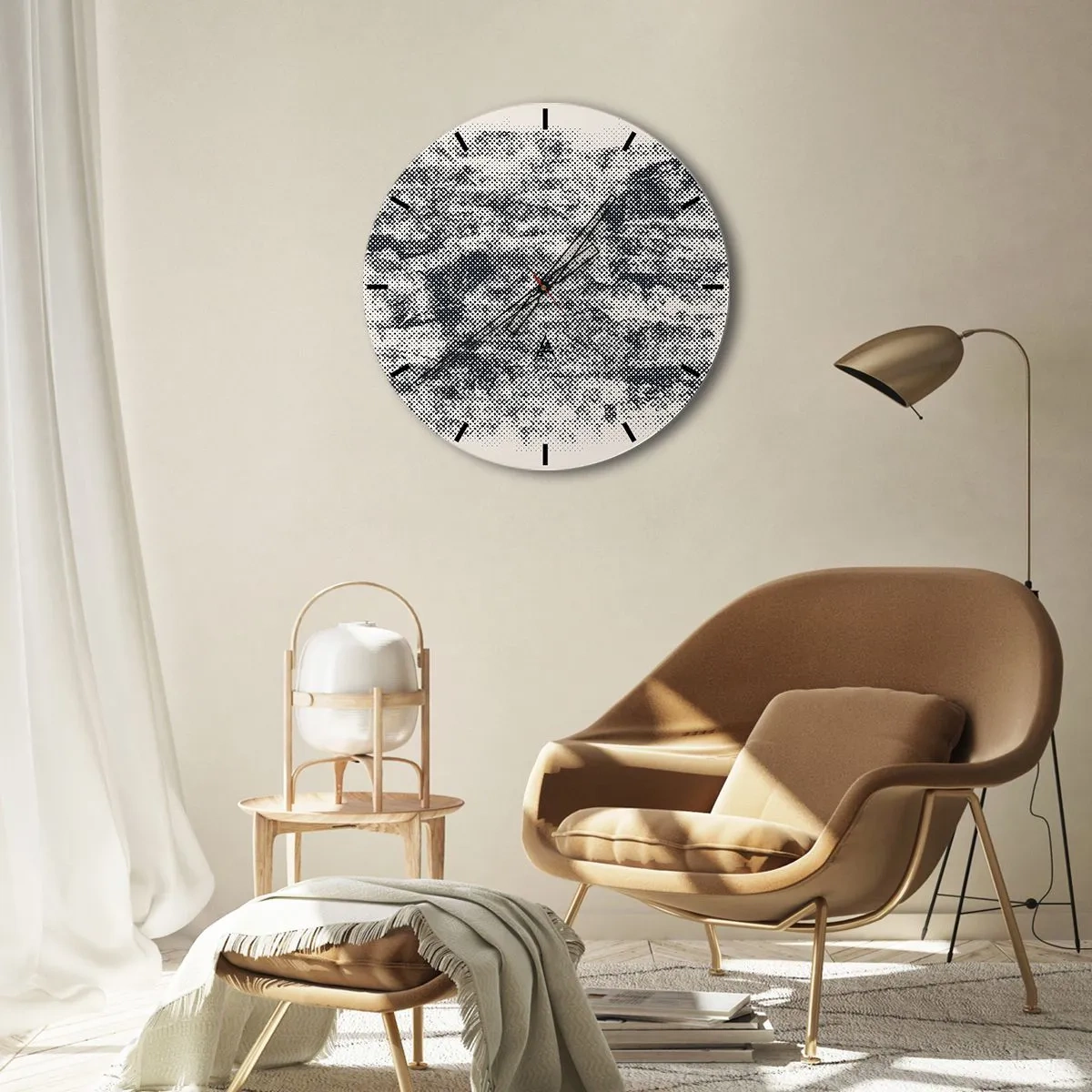 Wanduhr - Glasuhr - Schwarz-Weiß-Textur mit Raster-Mesh-Effekt - 30x30cm - Nebelige Komposition - Moderne Wanddekoration für Wohnzimmer, Küche und Schlafzimmer ARTTOR