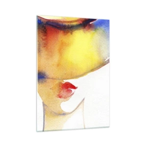 Glasbild - Bild auf glas - Porträt einer Frau in farbenfroher Aquarell-Abstraktion - 50x70cm - Bildnis einer Dame - Moderne Wanddekoration für Wohnzimmer und Schlafzimmer ARTTOR