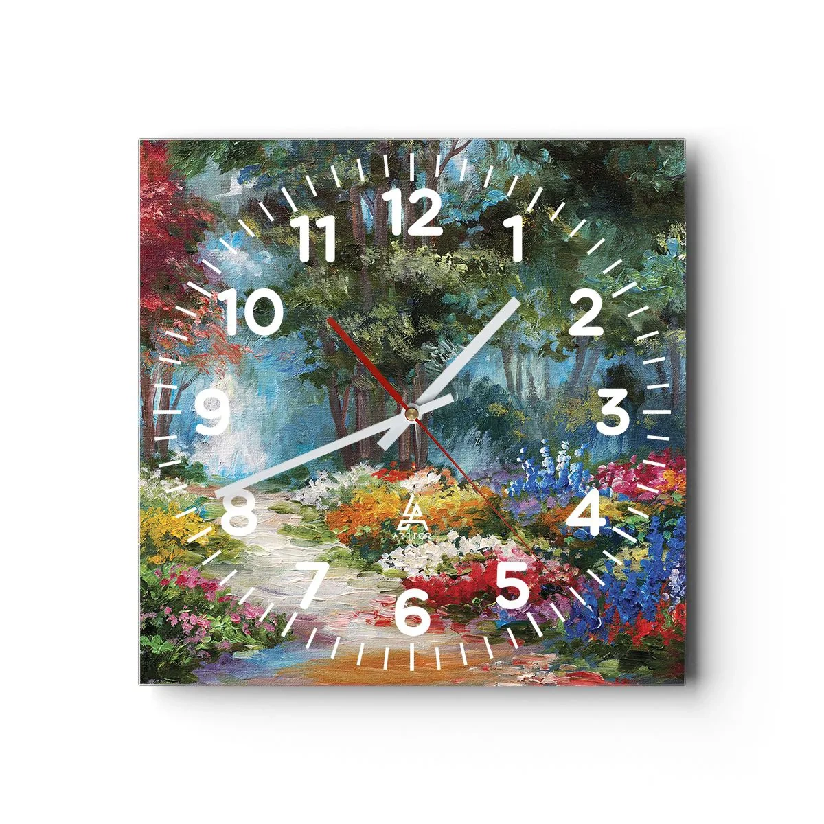 Wanduhr - Glasuhr - Waldgarten, Blumenwald - 30x30 cm