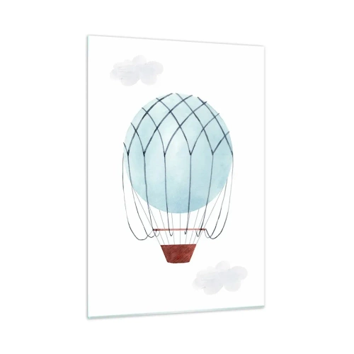 Glasbild - Bild auf glas - Blauer Heißluftballon in den Wolken - 50x70cm - Ganz in den Wolken - Moderne Wanddekoration für Wohnzimmer und Schlafzimmer ARTTOR