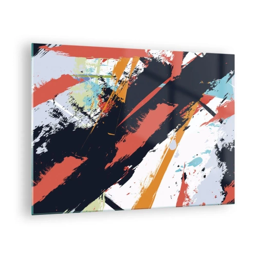Glasbild - Bild auf glas - Abstrakte Pinselstriche in intensiven Farben - 70x50cm - Dynamische Komposition - Moderne Wanddekoration für Wohnzimmer und Schlafzimmer ARTTOR