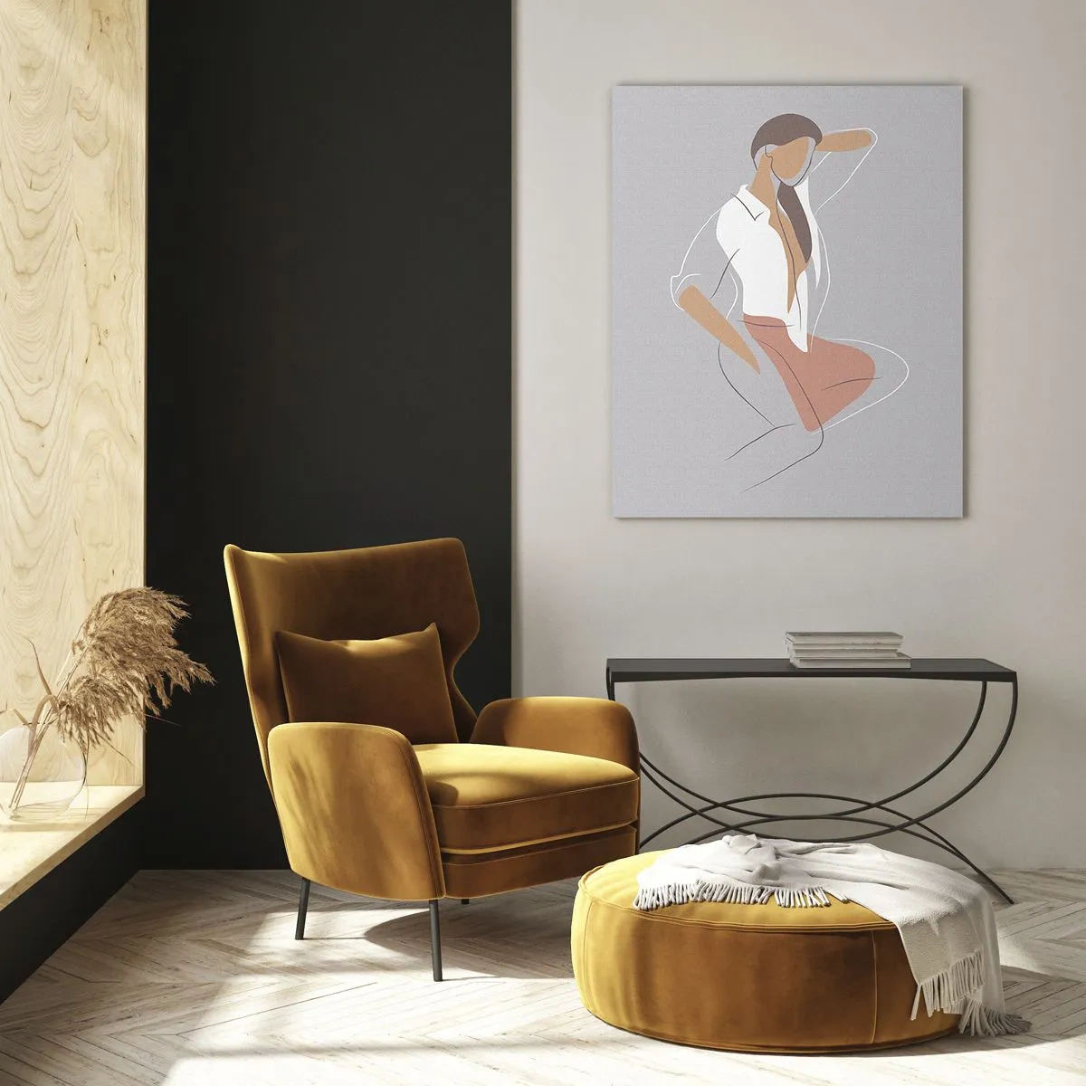 Glasbild - Bild auf glas - Frauensilhouette im minimalistischen Stil - 50x70cm - Umriss der Anmut - Moderne Wanddekoration für Wohnzimmer und Schlafzimmer ARTTOR