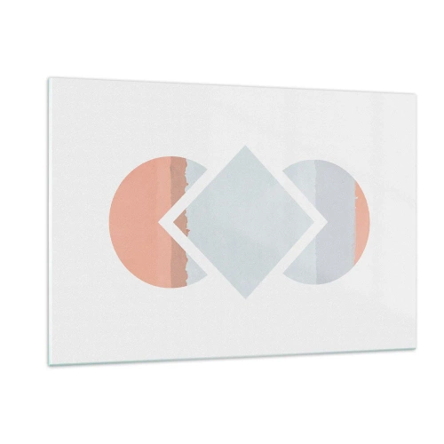 Glasbild - Bild auf glas - Eine pastellfarbene Raute in der Mitte zwischen den Halbkreisen auf weißem Hintergrund. - 120x80cm - Die Situation ist klar - Moderne Wanddekoration für Wohnzimmer und Schlafzimmer ARTTOR