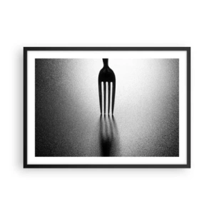 Poster in einem schwarzem Rahmen - Eine minimalistische Interpretation einer Gabel in Schwarzweiß mit Schattenspiel. - 70x50cm - Licht und Schatten - Moderne Wanddekoration für Wohnzimmer und Schlafzimmer ARTTOR