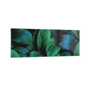 Glasbild - Bild auf glas - Grüne Blätter im minimalistischen Stil - 140x50cm - In der grünen Menge - Moderne Wanddekoration für Wohnzimmer und Schlafzimmer ARTTOR