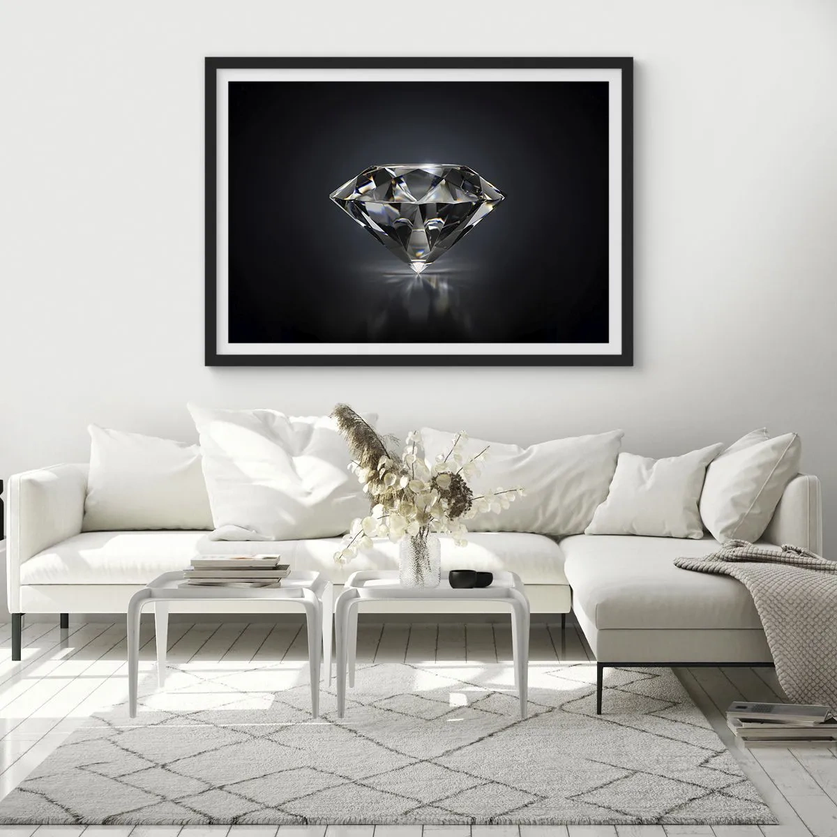 Poster in einem schwarzem Rahmen - Eine künstlerische Interpretation eines Diamanten auf dunklem Hintergrund - 70x50cm - Beste Freundin - Moderne Wanddekoration für Wohnzimmer und Schlafzimmer ARTTOR