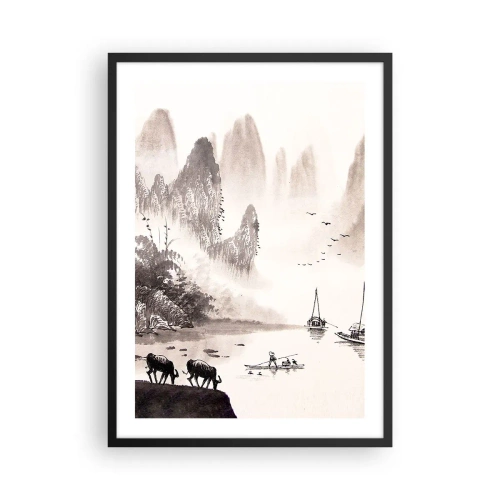 Poster in einem schwarzem Rahmen - Chinesische Landschaft im traditionellen Stil - 50x70cm - Der exotische Alltag des Ostens - Moderne Wanddekoration für Wohnzimmer und Schlafzimmer ARTTOR