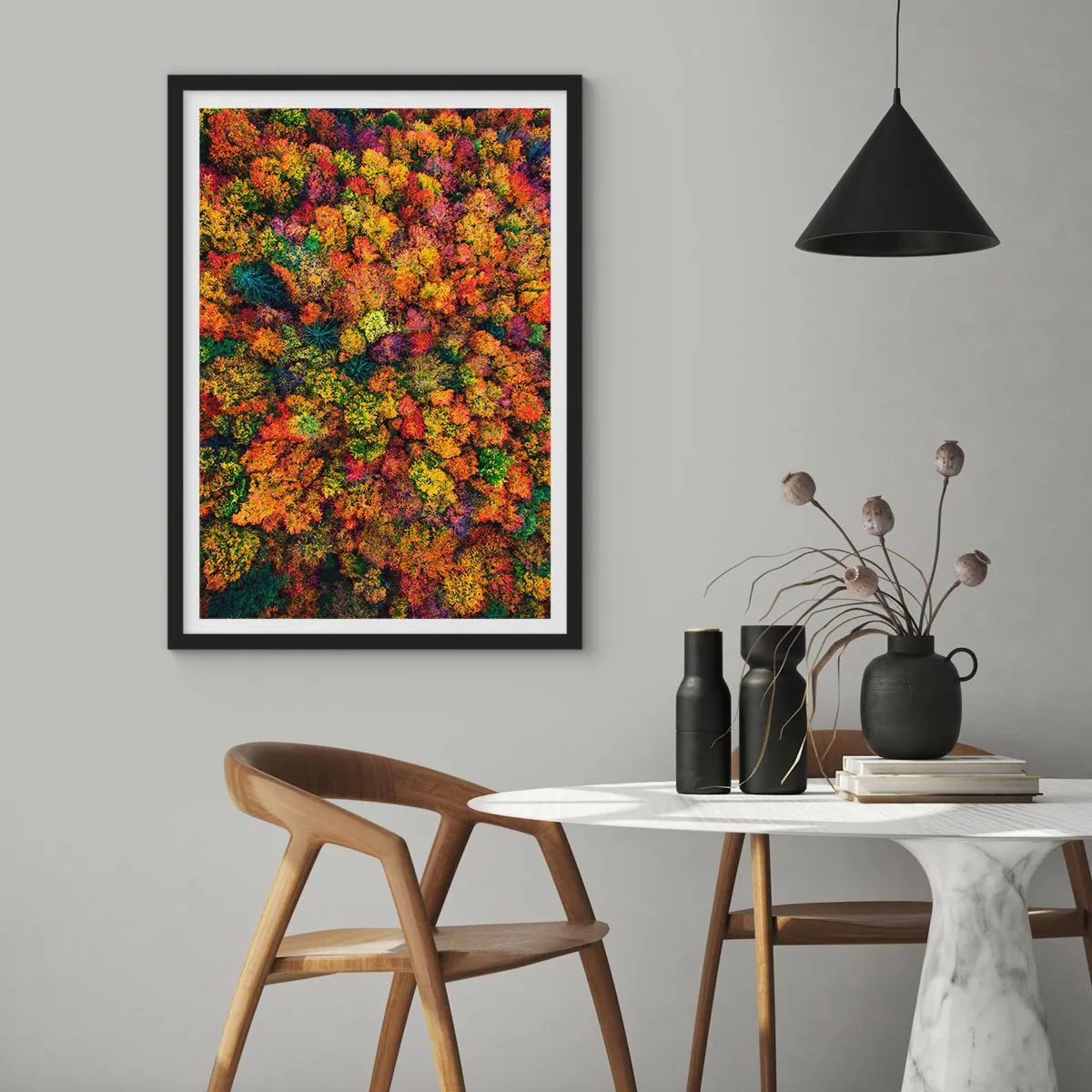 Poster in einem schwarzem Rahmen - Blumenstrauß aus Herbstbäumen - 70x100 cm