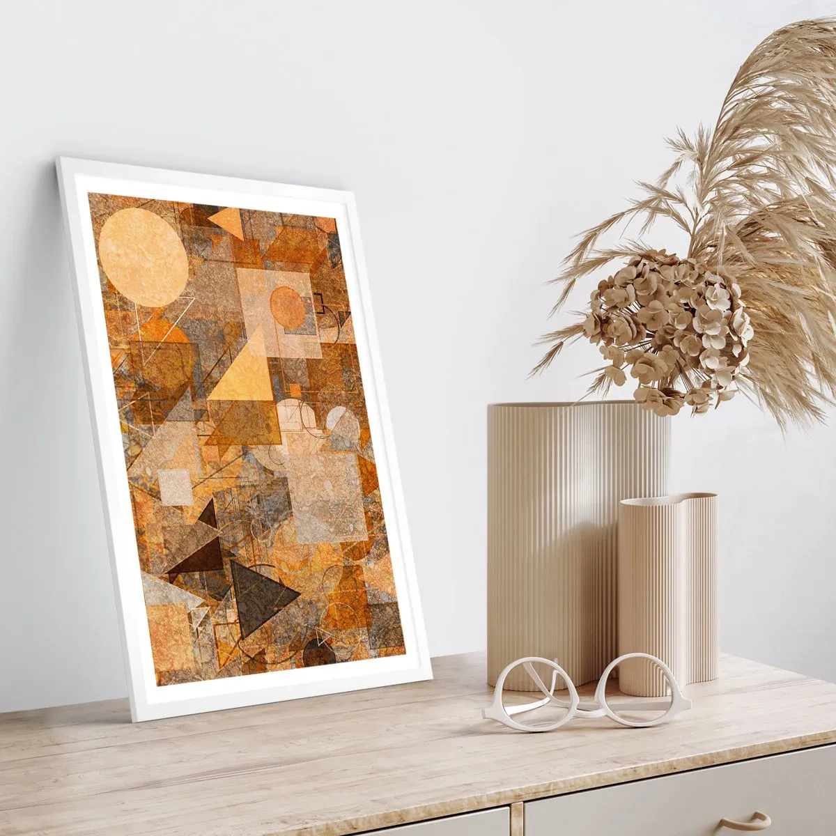 Poster in einem weißen Rahmen - Eine kubistische Studie aus Bronze - 30x40 cm