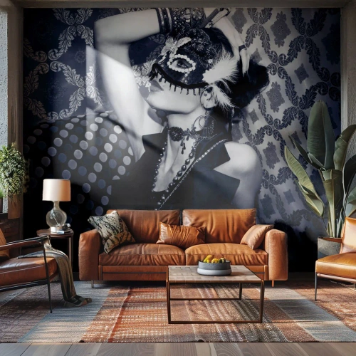 Selbstklebende Fototapete Deluxe Sticker - Dekorationen, Ornamente, Muster ... - Frau, Venezianische Maske, Modell - 100x70 cm