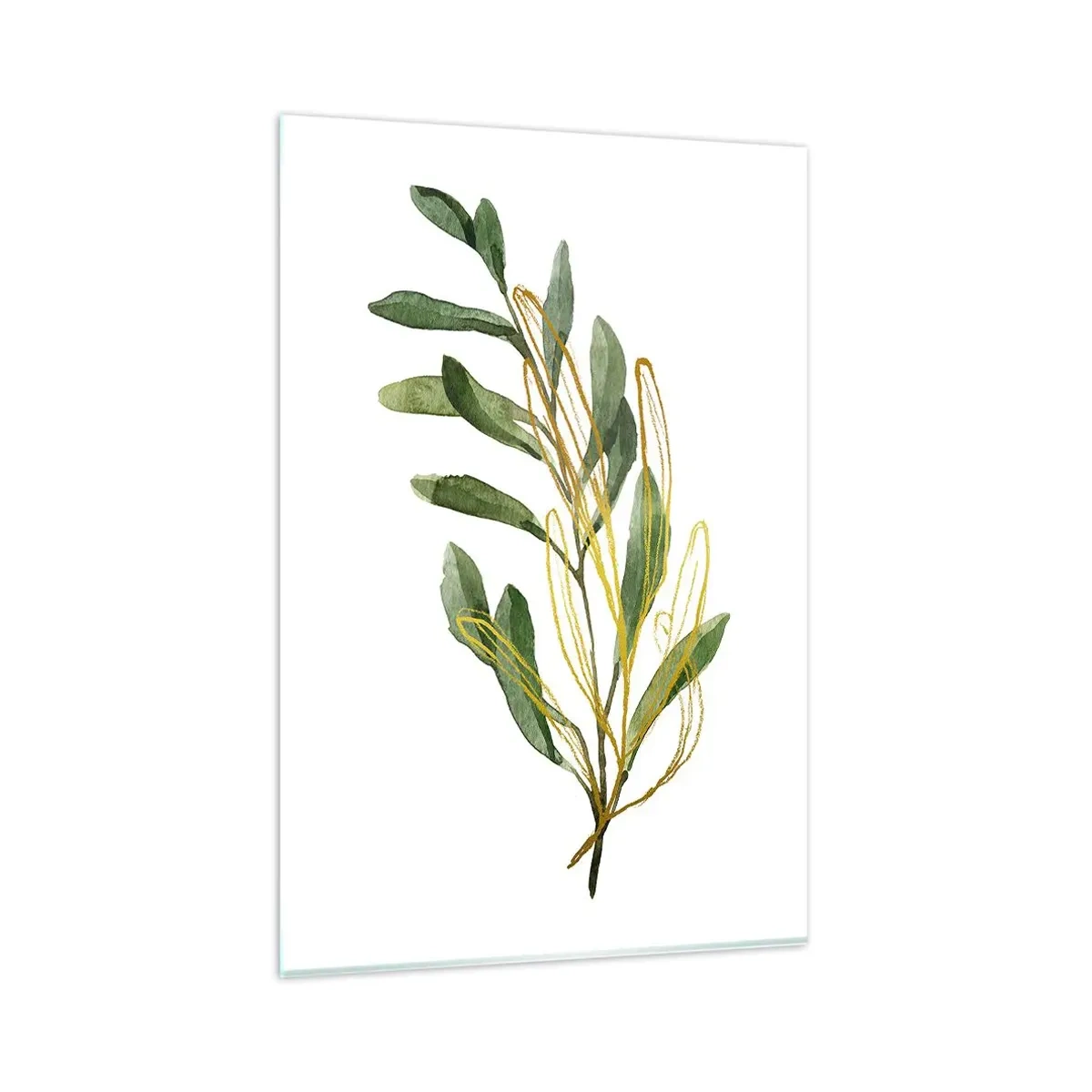Glasbild - Bild auf glas - Grüner Zweig mit Blättern auf weißem Hintergrund - 80x120cm - Alles was gut ist - Moderne Wanddekoration für Wohnzimmer und Schlafzimmer ARTTOR