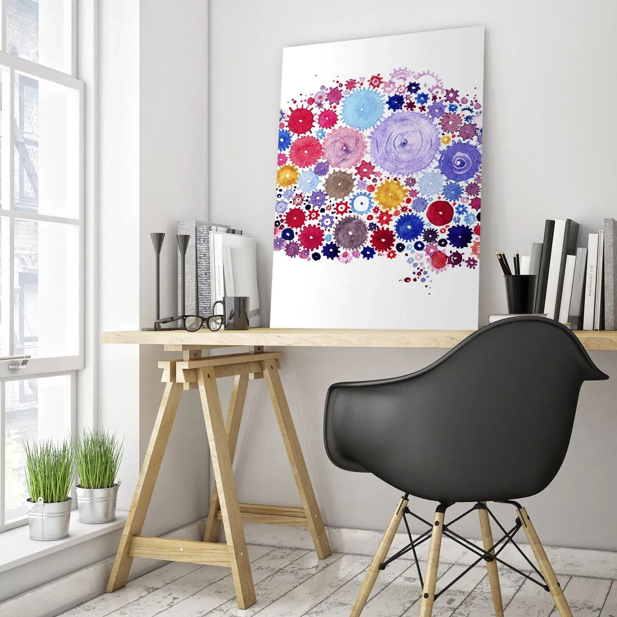 Glasbild - Bild auf glas - Eine farbenfrohe Illustration eines Gehirns, das aus geometrischen Formen besteht. - 50x70cm - Die perfekteste Maschine der Natur - Moderne Wanddekoration für Wohnzimmer und Schlafzimmer ARTTOR