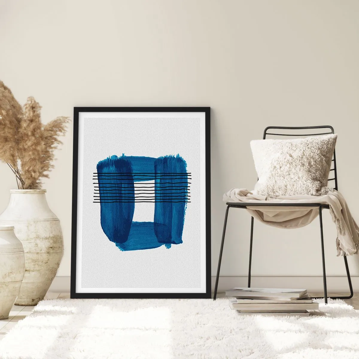 Poster in einem schwarzem Rahmen - Blaue und schwarze Komposition - 40x50 cm