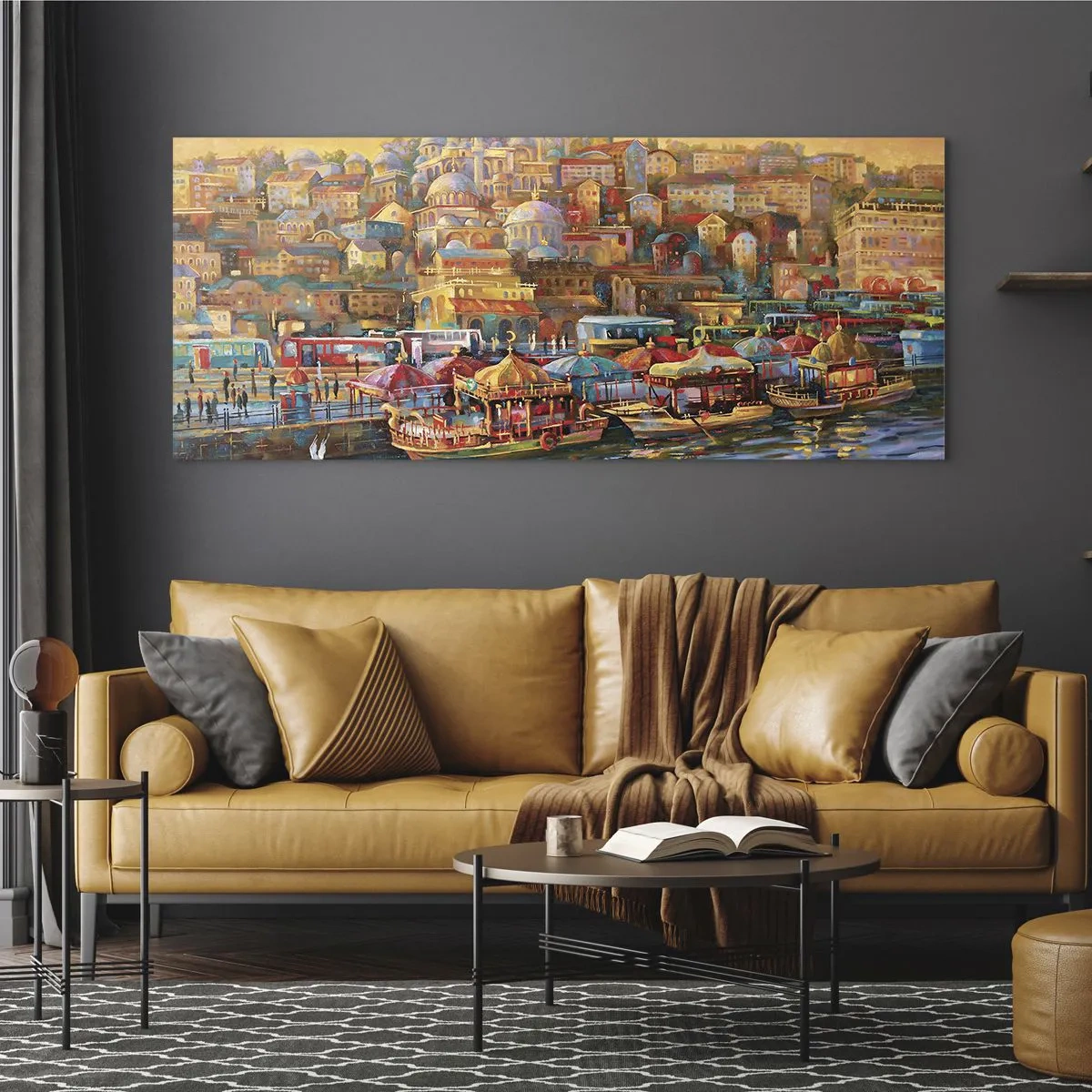 Glasbild - Bild auf glas - Malerisches Panorama von Istanbul mit Blick auf die Bucht und die Stadt - 140x50cm - Istanbuler Geschichte - Moderne Wanddekoration für Wohnzimmer und Schlafzimmer ARTTOR