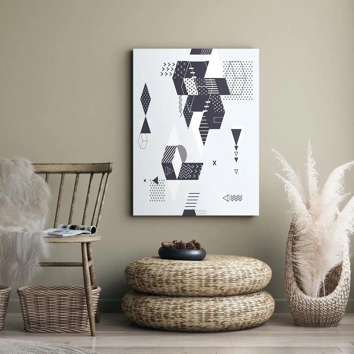 Bild auf Leinwand - Leinwandbild - Moderne geometrische Grafiken in Weiß- und Marineblautönen - 50x70cm - In der Seele eines Mathematikers - Moderne Wanddekoration für Wohnzimmer und Schlafzimmer ARTTOR