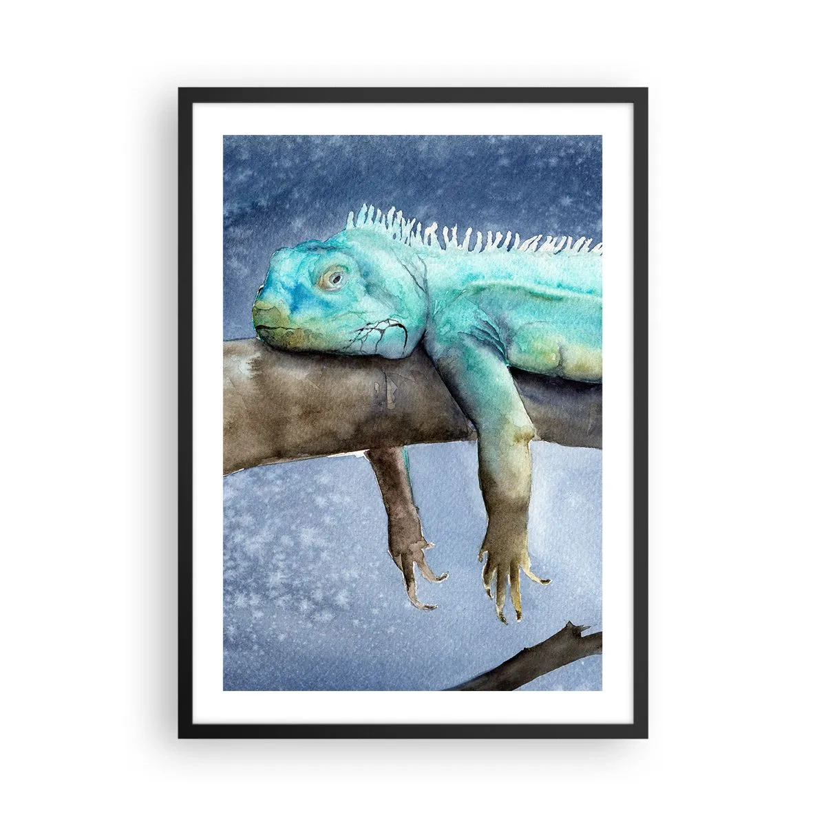 Poster in einem schwarzem Rahmen - Ein Aquarellgemälde eines Leguans, der auf einem Ast ruht. - 50x70cm - Es ist gut! - Moderne Wanddekoration für Wohnzimmer und Schlafzimmer ARTTOR