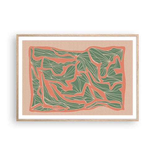 Poster in einem Rahmen aus heller Eiche - Kampf zwischen Korallen und Grün - 100x70 cm