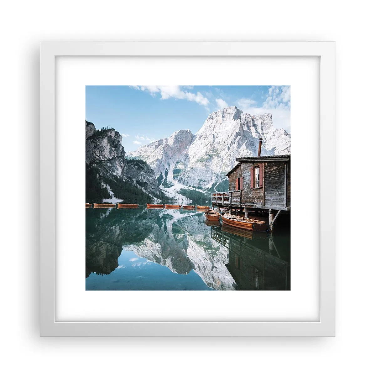 Poster in einem weißen Rahmen - Kristallklarer Bergmorgen - 30x30 cm