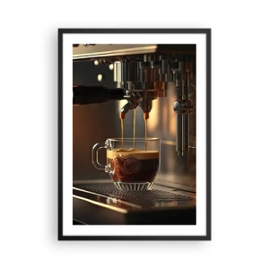 Poster in einem schwarzem Rahmen - Eine Kaffeemaschine gießt Espresso in eine Tasse - 50x70cm - Sinnliche Mischung - Moderne Wanddekoration für Wohnzimmer und Schlafzimmer ARTTOR