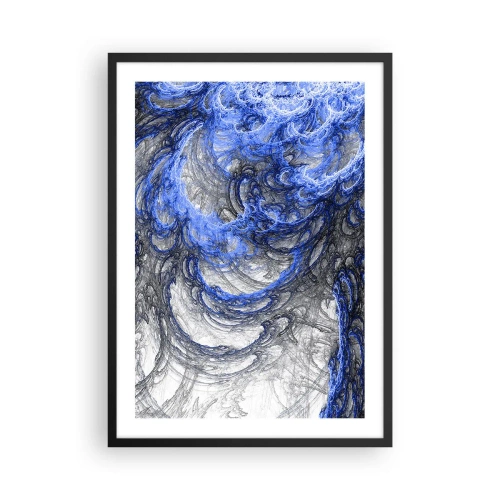 Poster in einem schwarzem Rahmen - Abstrakte Wellen in Blau- und Grautönen - 50x70cm - Die Geburt einer Welle - Moderne Wanddekoration für Wohnzimmer und Schlafzimmer ARTTOR