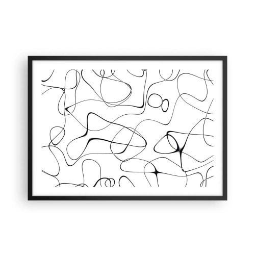 Poster in einem schwarzem Rahmen - Abstrakte schwarze Linien auf weißem Hintergrund im minimalistischen Stil - 70x50cm - Lebenswege, Wechselfälle - Moderne Wanddekoration für Wohnzimmer und Schlafzimmer ARTTOR