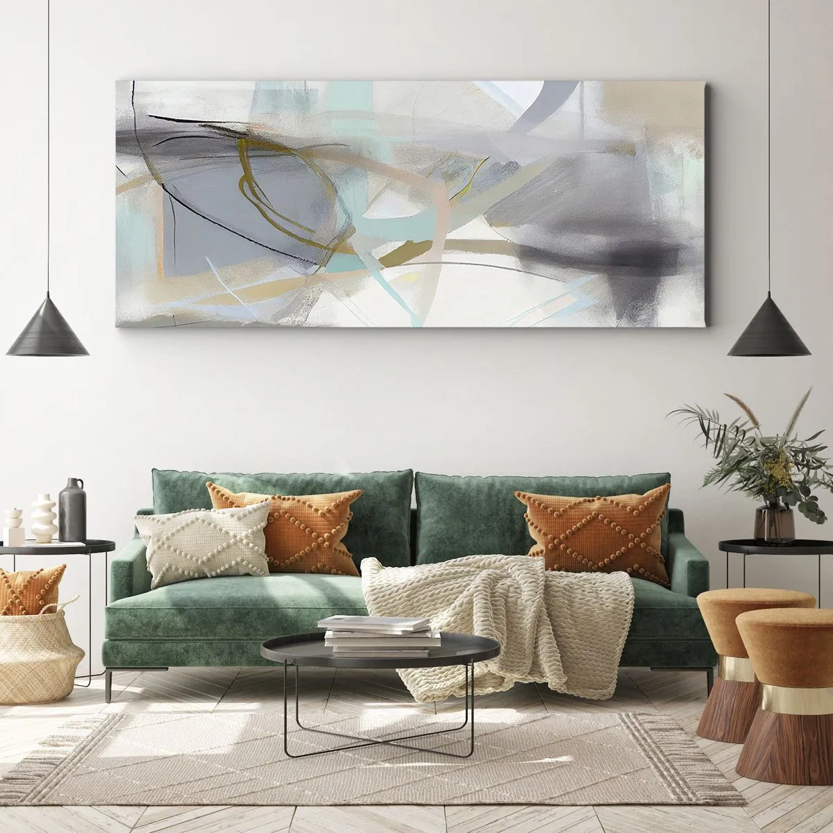 Bild auf Leinwand - Leinwandbild - Pastellabstraktion mit zarten Linien - 160x50cm - Neblige Abstraktion - Moderne Wanddekoration für Wohnzimmer und Schlafzimmer ARTTOR