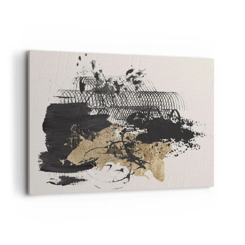 Bild auf Leinwand - Leinwandbild - Ein abstraktes Gemälde in Schwarz und Gold mit dynamischen Linien und Strukturen. - 120x80cm - Komposition mit Leidenschaft - Moderne Wanddekoration für Wohnzimmer und Schlafzimmer ARTTOR