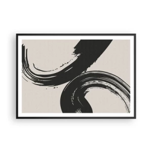 Poster in einem schwarzem Rahmen - Dynamische Pinselstriche in Schwarz auf hellem Hintergrund - 100x70cm - Ausladend und kreisförmig - Moderne Wanddekoration für Wohnzimmer und Schlafzimmer ARTTOR
