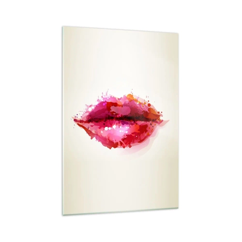Glasbild - Bild auf glas - Abstraktes Lippenmotiv in Rosa- und Rottönen - 70x100cm - Ein rötlicher Rotton - Moderne Wanddekoration für Wohnzimmer und Schlafzimmer ARTTOR