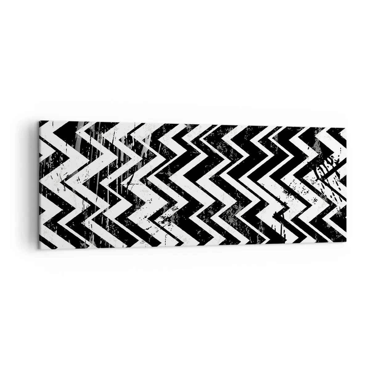 Bild auf Leinwand - Leinwandbild - Schwarz-weißes Zickzack-Muster mit kunstvollen Abschürfungen - 140x50cm - Zick-weiß, Zack-schwarz - Moderne Wanddekoration für Wohnzimmer und Schlafzimmer ARTTOR