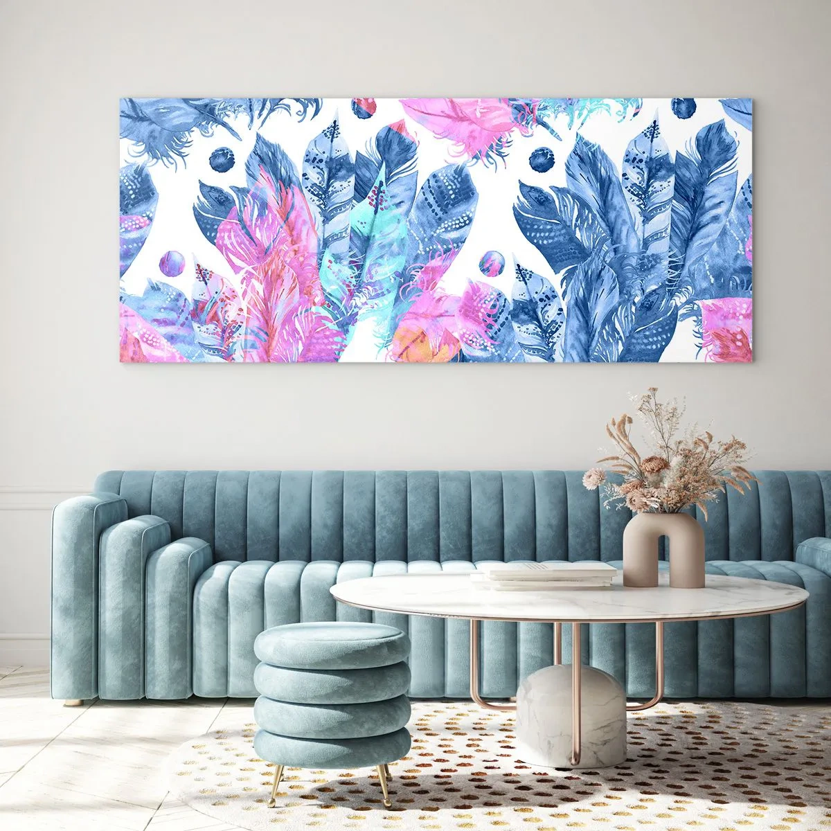 Glasbild - Bild auf glas - Pflaumen in Pink und Blau - 90x30 cm