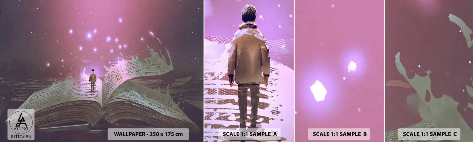 Fototapeten Muster Selbstklebend Deluxe Sticker - Einladung in eine andere Welt - lesen Sie! - Grafik, Abstraktion, Stück - 100x30 cm