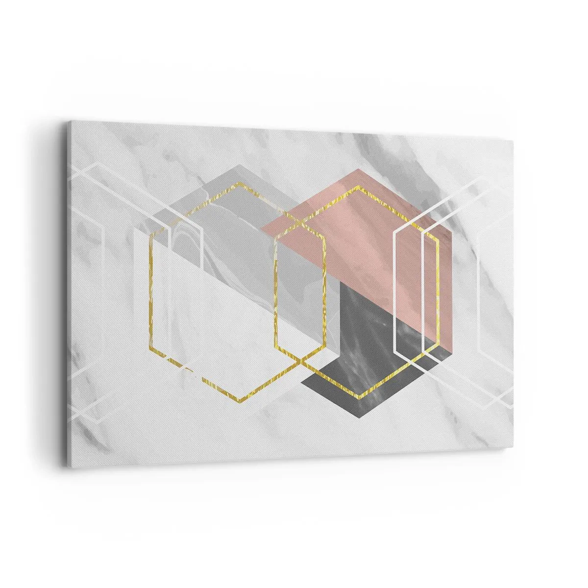 Bild auf Leinwand - Leinwandbild - Geometrische Figuren mit Gold- und Marmorakzenten - 120x80cm - Kettenkomposition - Moderne Wanddekoration für Wohnzimmer und Schlafzimmer ARTTOR