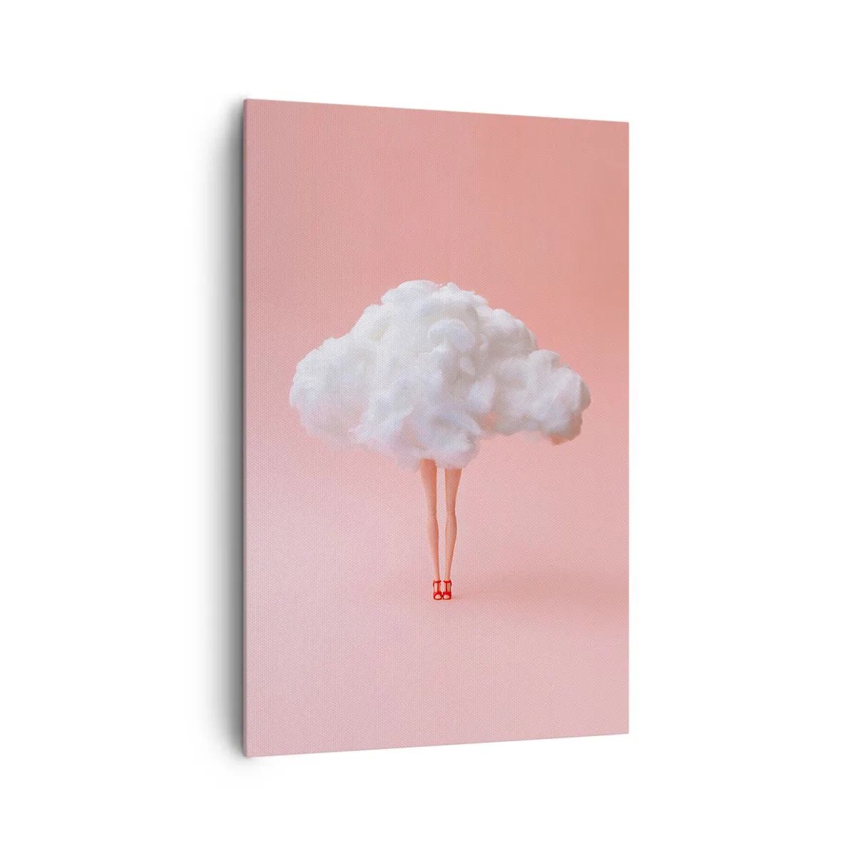 Bild auf Leinwand - Leinwandbild - Beine in einer Wolke auf rosa Hintergrund - 80x120cm - Süßes Versprechen - Moderne Wanddekoration für Wohnzimmer und Schlafzimmer ARTTOR