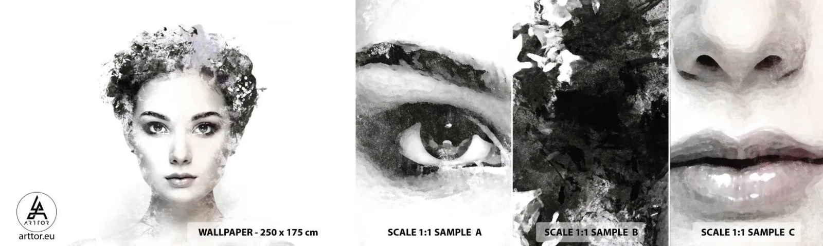 Fototapetenmuster Standard Eco - Ein äußerst stilvolles Portrait - Das Gesicht einer Frau, Frau, Abstraktion - 100x30 cm