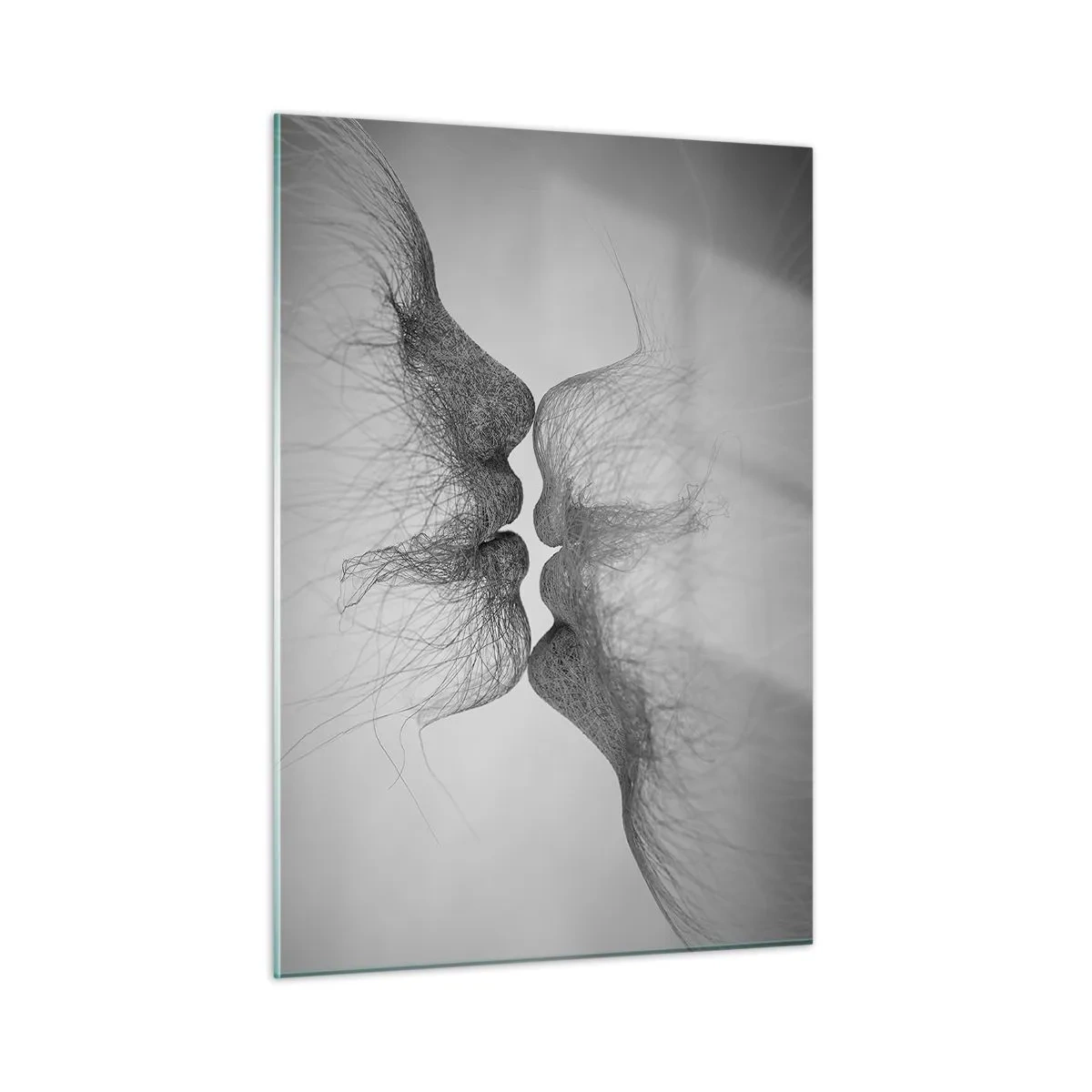 Glasbild - Bild auf glas - Abstrakter Kuss in Schwarz und Weiß - 50x70cm - Kuss des Windes - Moderne Wanddekoration für Wohnzimmer und Schlafzimmer ARTTOR