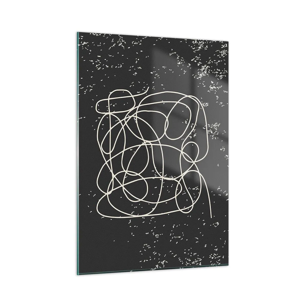 Glasbild - Bild auf glas - Abstrakte Linie in Form eines Gewirrs auf einem strukturierten schwarzen Hintergrund - 50x70cm - Wandernde, umherschweifende Gedanken - Moderne Wanddekoration für Wohnzimmer und Schlafzimmer ARTTOR
