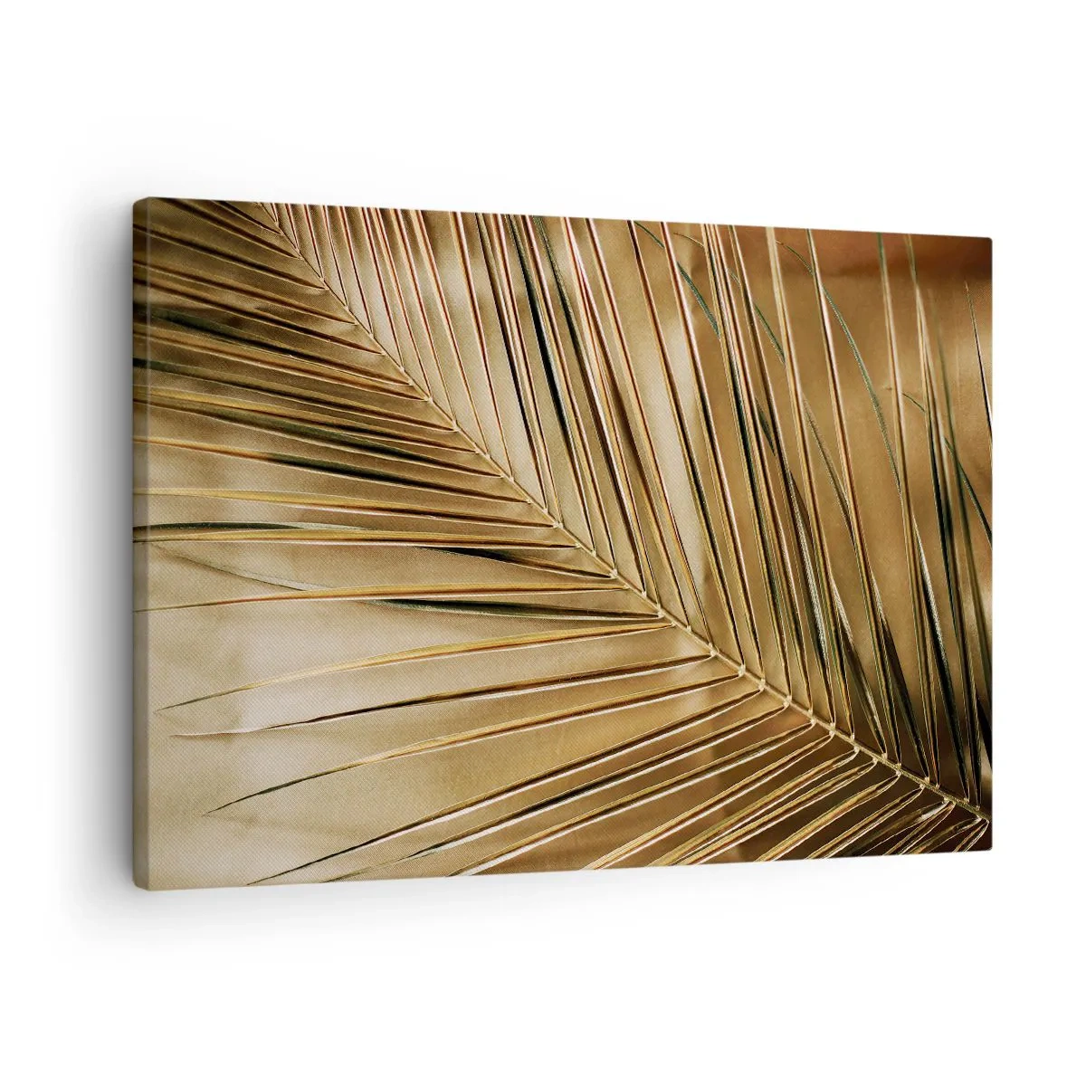 Bild auf Leinwand - Leinwandbild - Goldenes Palmblatt auf einem einfarbigen Hintergrund - 70x50cm - Natürliche Kolonnade - Moderne Wanddekoration für Wohnzimmer und Schlafzimmer ARTTOR