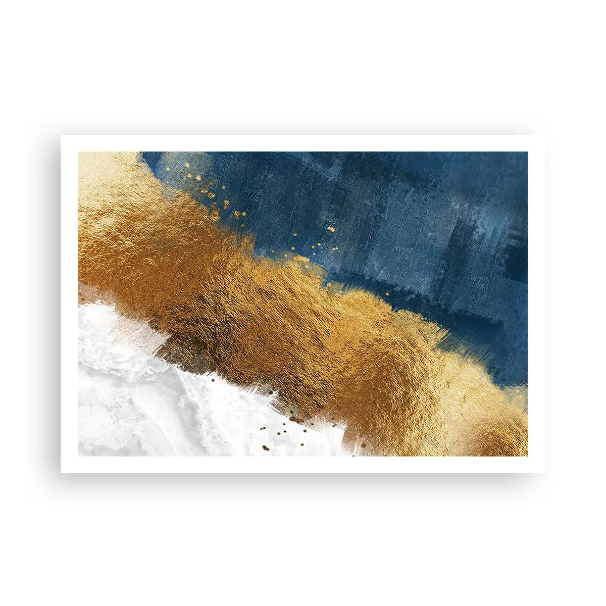 Poster - Eine abstrakte Komposition in Gold-, Blau- und Weißtönen. - 100x70cm - Farben des Sommers - Moderne Wanddekoration für Wohnzimmer und Schlafzimmer ARTTOR