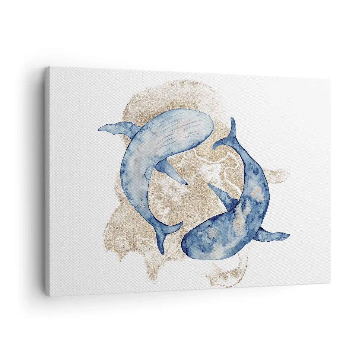 Bild auf Leinwand - Leinwandbild - Abstrakte Blauwale auf hellem Hintergrund - 70x50cm - Freundschaft oder Liebe? - Moderne Wanddekoration für Wohnzimmer und Schlafzimmer ARTTOR