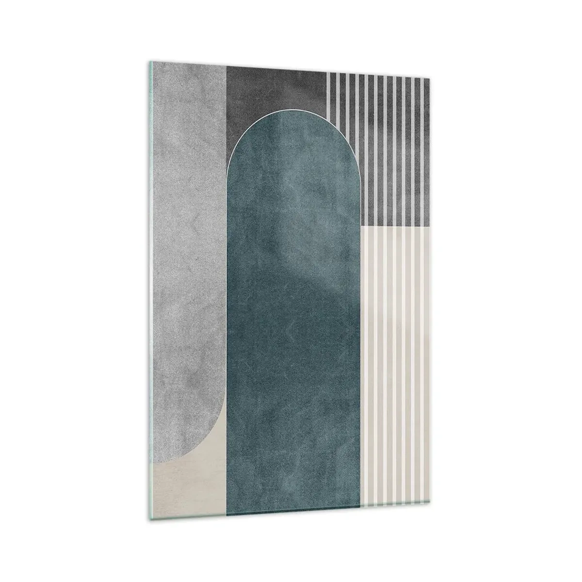 Glasbild - Bild auf glas - Geometrische Abstraktion in Grau- und Grüntönen - 80x120cm - Komposition auf der Ebene - Moderne Wanddekoration für Wohnzimmer und Schlafzimmer ARTTOR